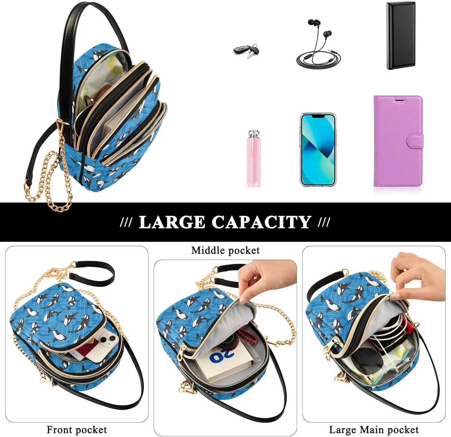 ALAZA Chain Crossbody Bags for Women Quilted Shoulder Crossbody Handbags Travel Cross Body Cell Phone Purses Bags