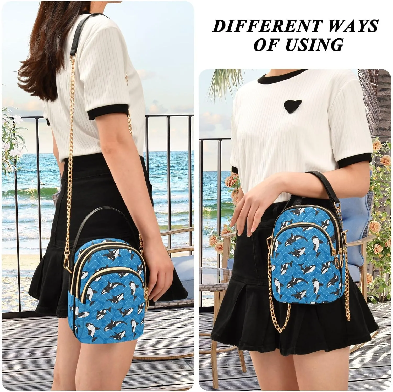 ALAZA Chain Crossbody Bags for Women Quilted Shoulder Crossbody Handbags Travel Cross Body Cell Phone Purses Bags