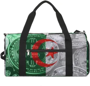 Algeria Flag Bitcoin Gym Duffel Bag Waterproof with Shoe Compartment for Sports