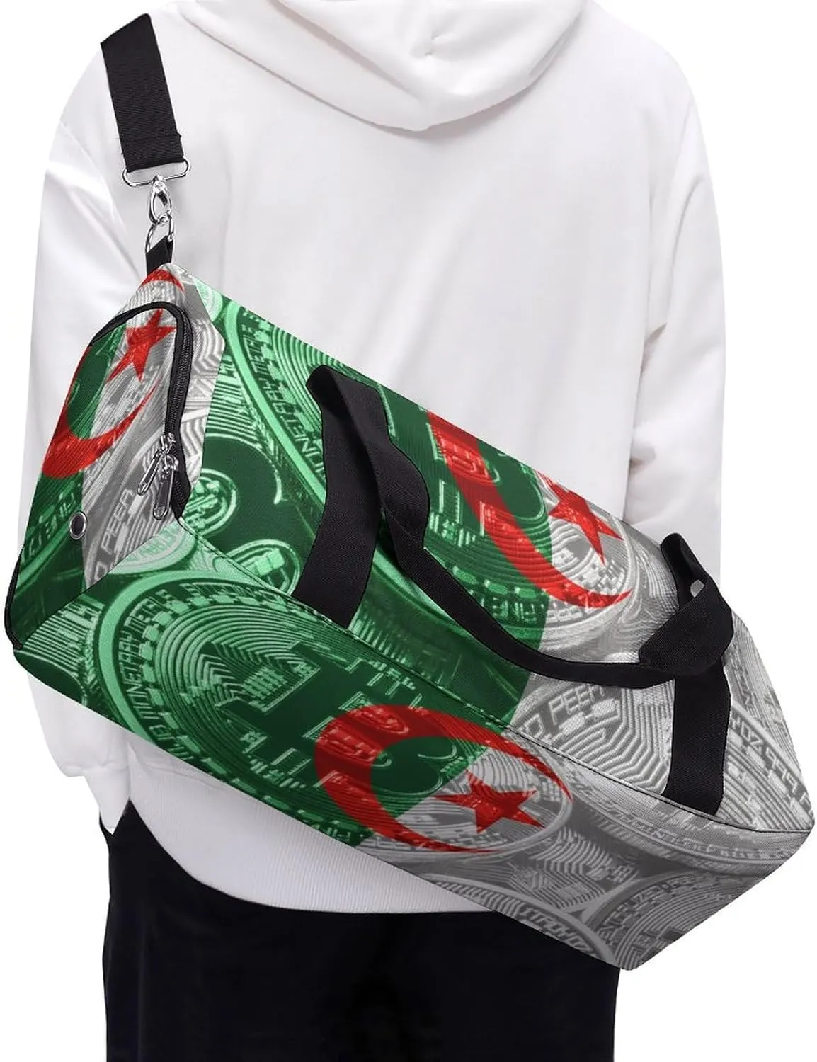 Algeria Flag Bitcoin Gym Duffel Bag Waterproof with Shoe Compartment for Sports