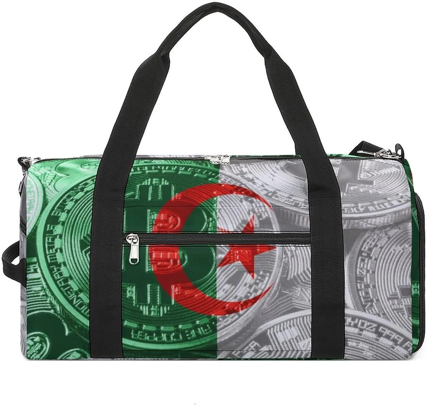 Algeria Flag Bitcoin Gym Duffel Bag Waterproof with Shoe Compartment for Sports