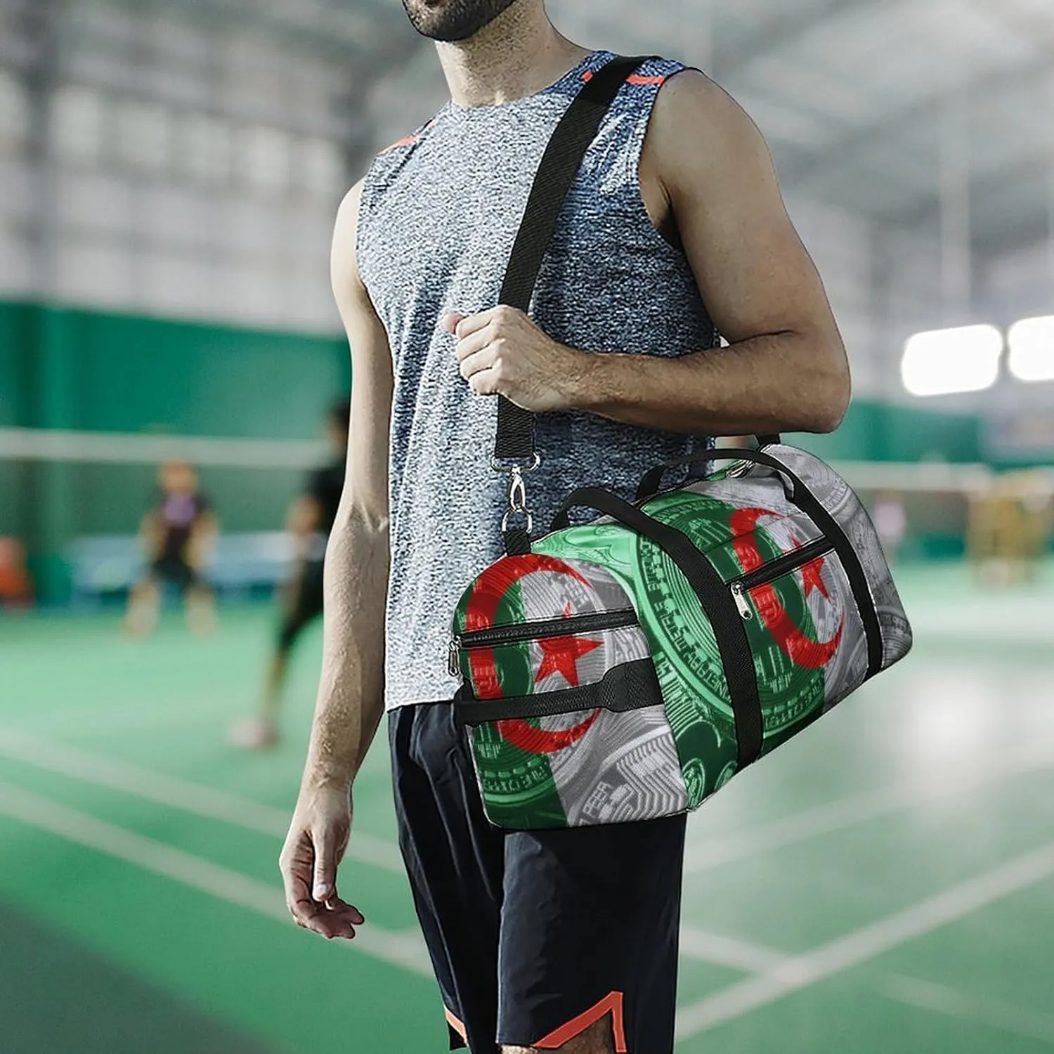Algeria Flag Bitcoin Gym Duffel Bag Waterproof with Shoe Compartment for Sports