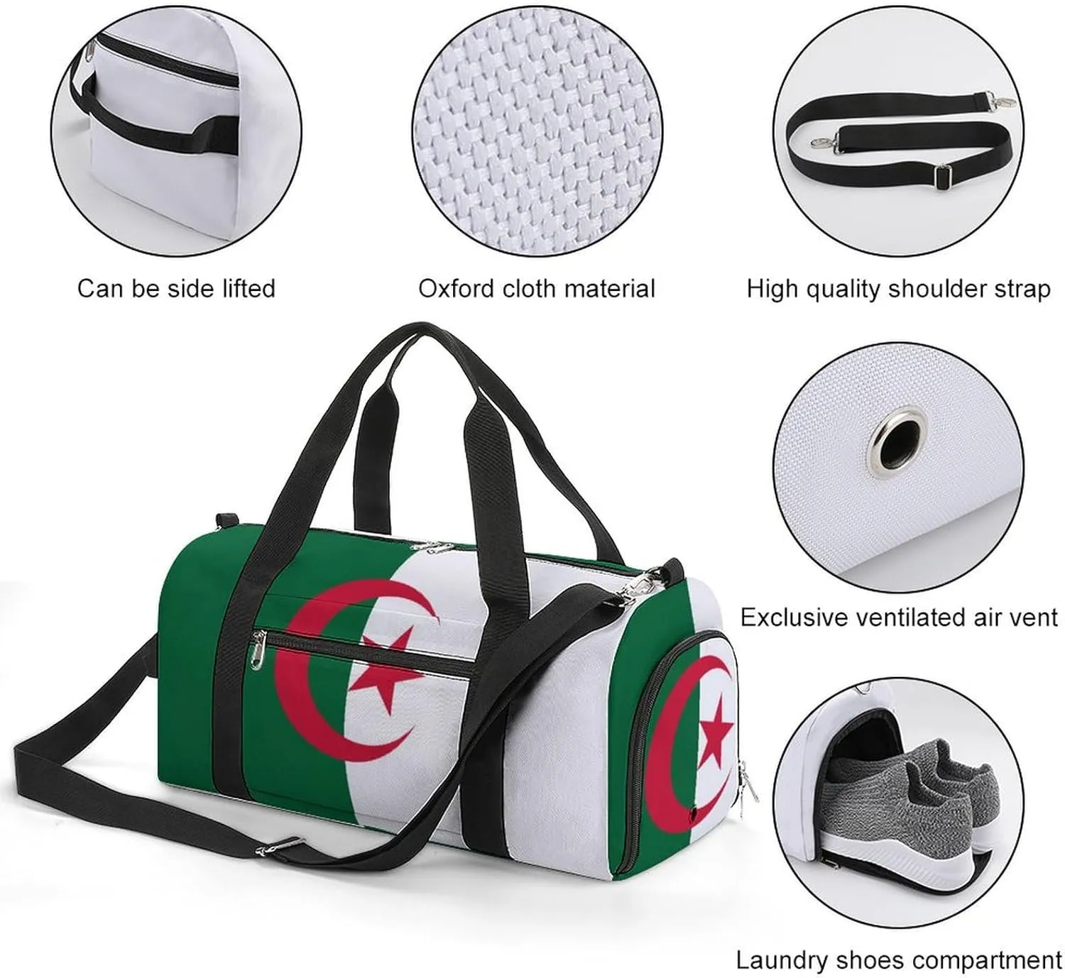 Algeria Flag Duffel Bag for Men Women with Shoe Compartment Carry On Tote