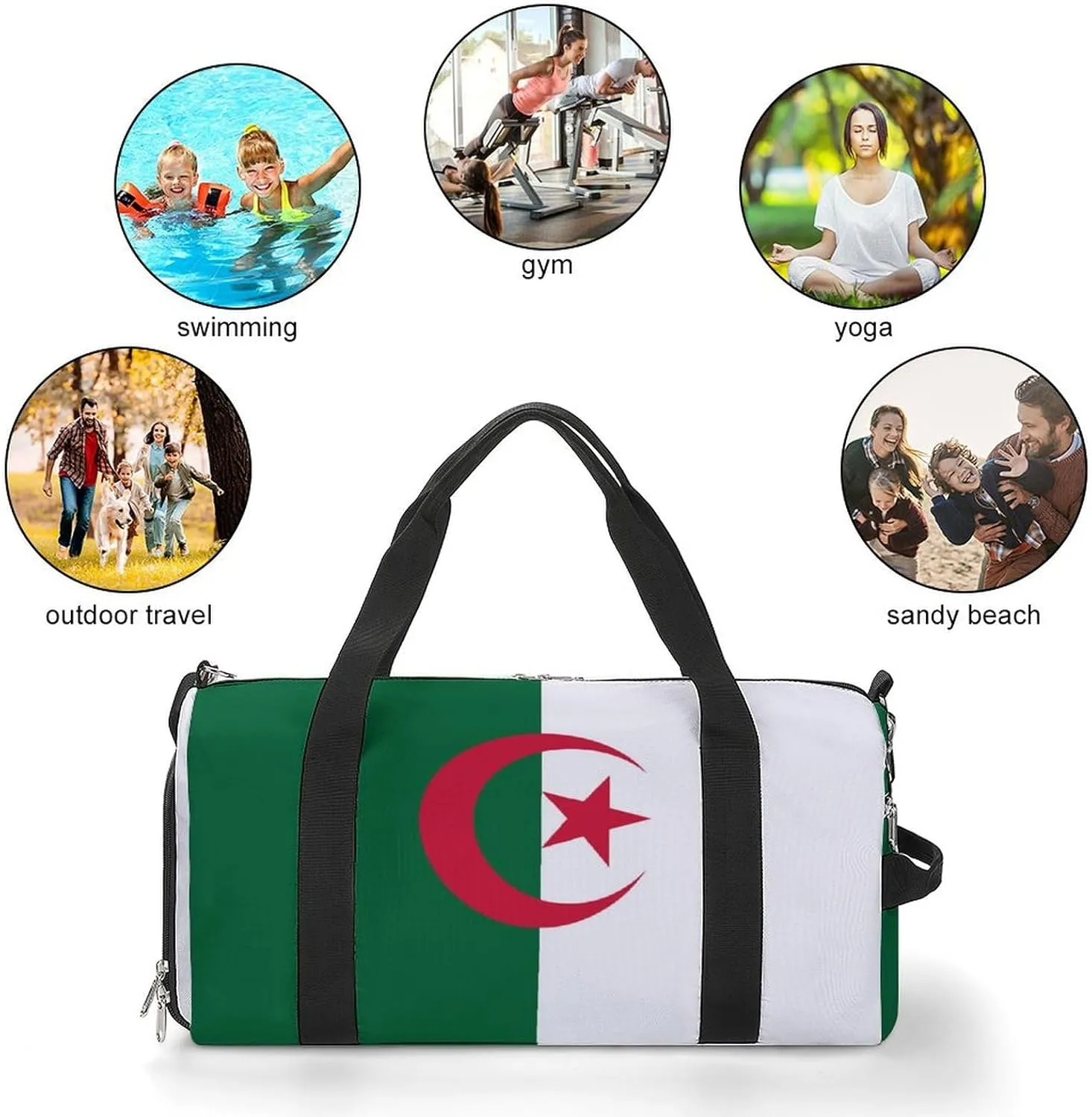 Algeria Flag Duffel Bag for Men Women with Shoe Compartment Carry On Tote
