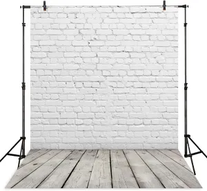 Allenjoy 8x12FT White Brick Wall with Grey Wood Floor Photographic Background Holiday Christmas Photography Family DIY Photo Booth Backdrop Portrait Photoshoot Photography Props