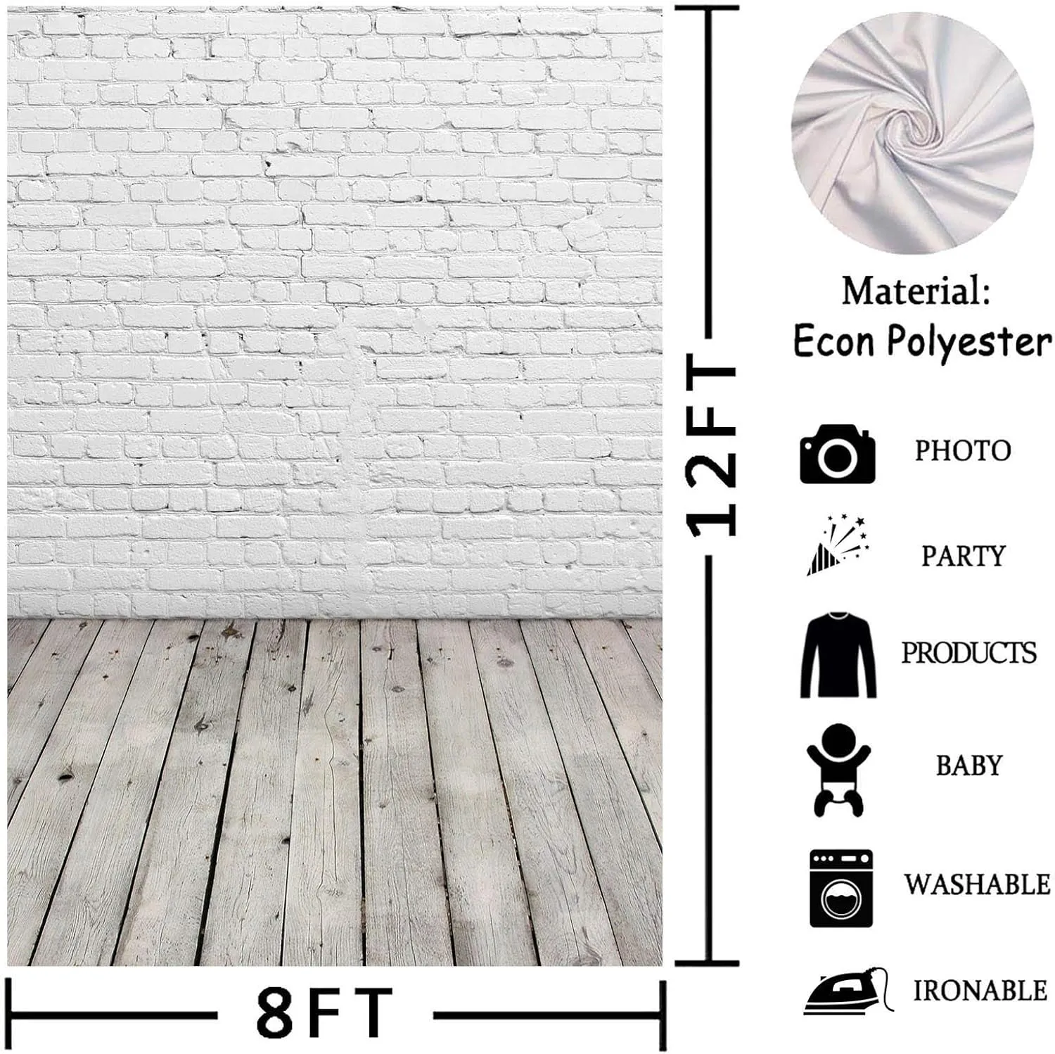 Allenjoy 8x12FT White Brick Wall with Grey Wood Floor Photographic Background Holiday Christmas Photography Family DIY Photo Booth Backdrop Portrait Photoshoot Photography Props