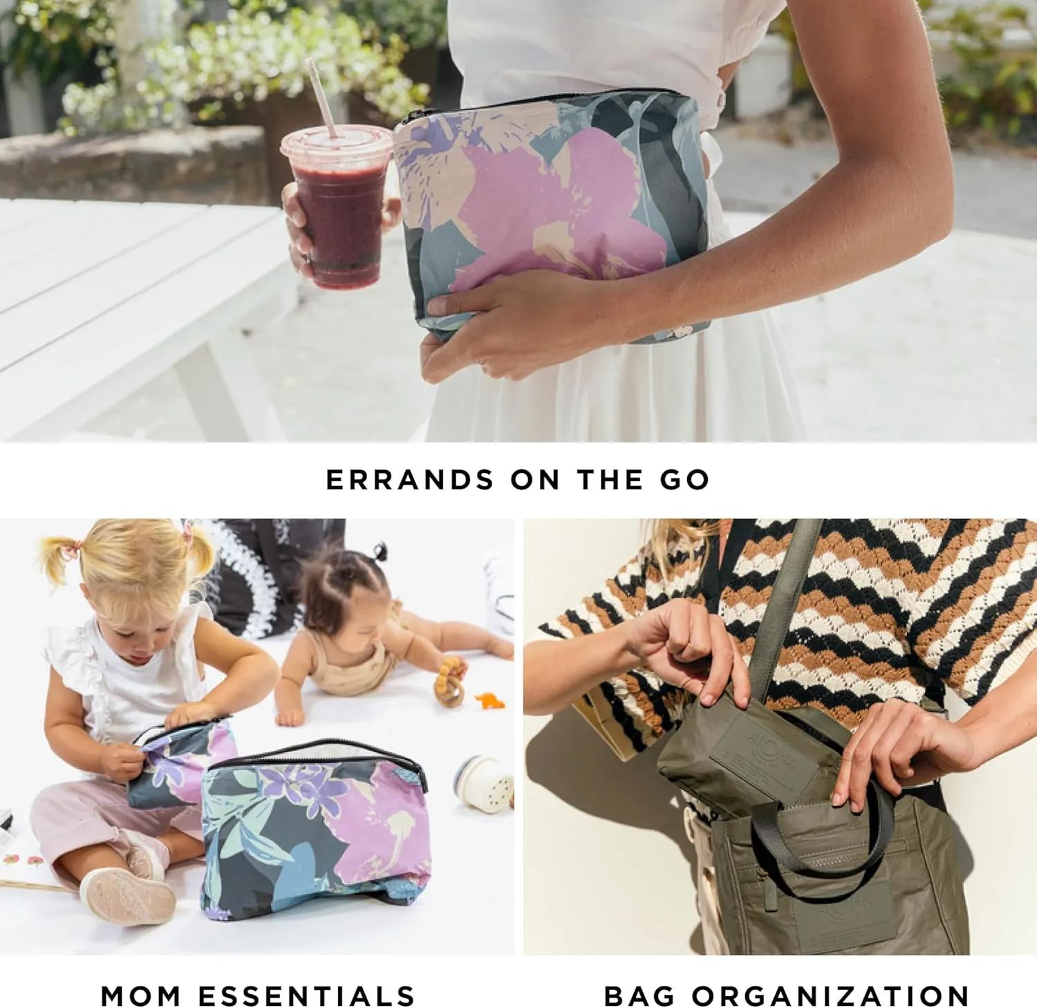 ALOHA Collection Max Pouch, Lightweight, Packable, & Splash-Proof - Durable, Washable, & Reusable Makeup Pouch for Cosmetics, Pool, Beach & Travel, Easy to Clean & Sustainable Material (14.5" x 11.5")