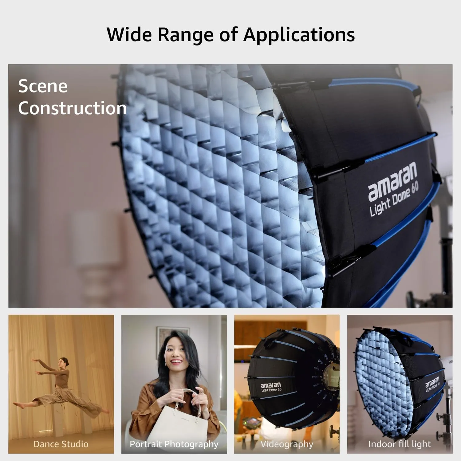 amaran Light Dome 60 Softbox,One-snap Quick-Release Bowens Mount Foldable Soft Light Modifier Lighting Studio Control Modifiers Softbox for amaran 60/100/200/300c/150c (Light Dome 60)