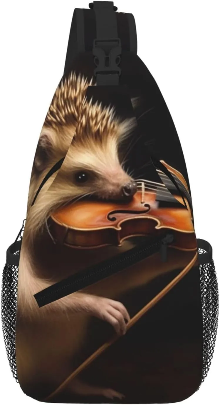 Animal Hedgehog Music Violin Sling Bag For Women Men Travel Hiking Backpack Crossbody Shoulder Chest Bags Casual Daypack