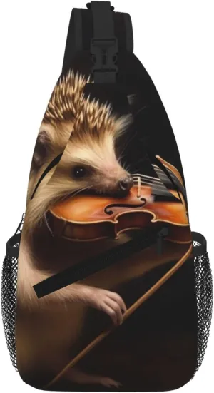Animal Hedgehog Music Violin Sling Bag For Women Men Travel Hiking Backpack Crossbody Shoulder Chest Bags Casual Daypack
