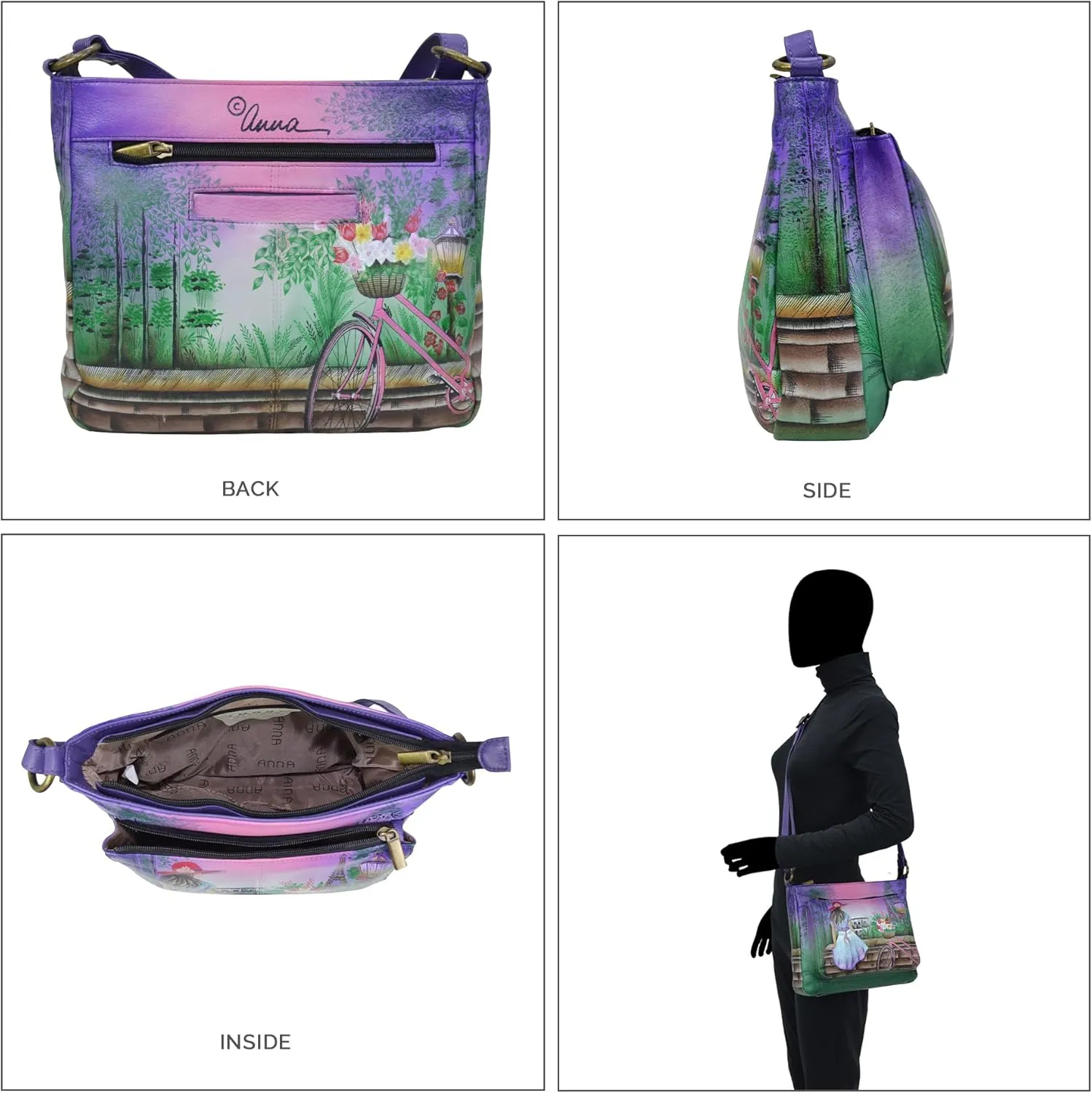 Anna by Anuschka Hand Painted Women’s Genuine Leather Medium Crossbody Handbag,