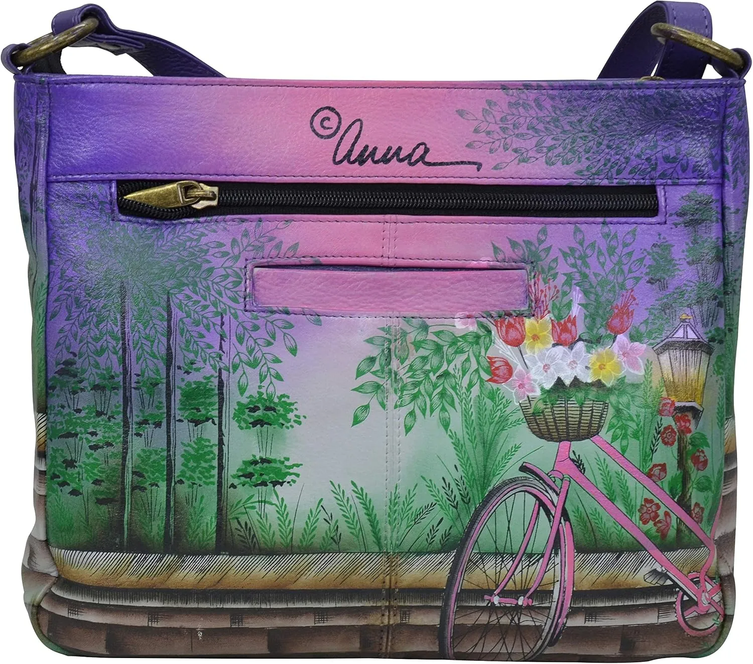 Anna by Anuschka Hand Painted Women’s Genuine Leather Medium Crossbody Handbag,