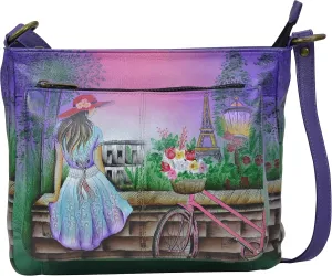 Anna by Anuschka Hand Painted Women’s Genuine Leather Medium Crossbody Handbag,