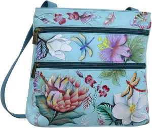Anuschka Women’s Hand-Painted Genuine Leather Medium Crossbody With Double Zip Pockets