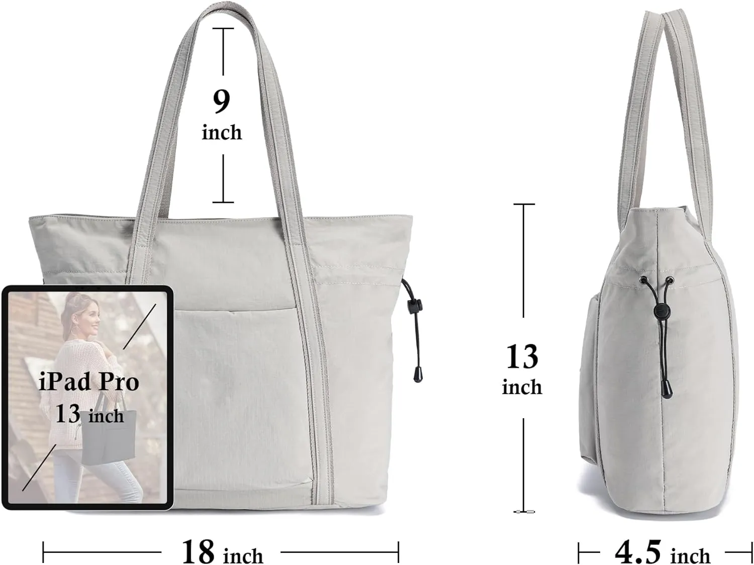 AOCINA 16L Tote Bag for Women Work with Zipper Womens Casual Shoulder Bags for Gym Beach Travel Shopping