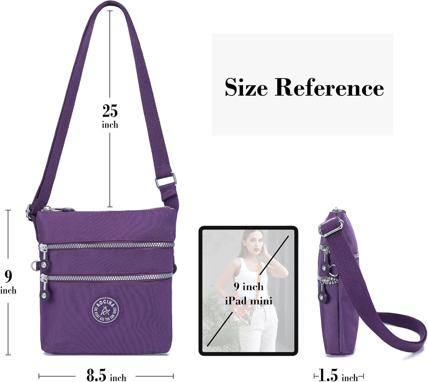 AOCINA Crossbody Purses for Women Lightweight Small Travel Bag Shoulder Purses and Handbags with Multi Zipper Pockets