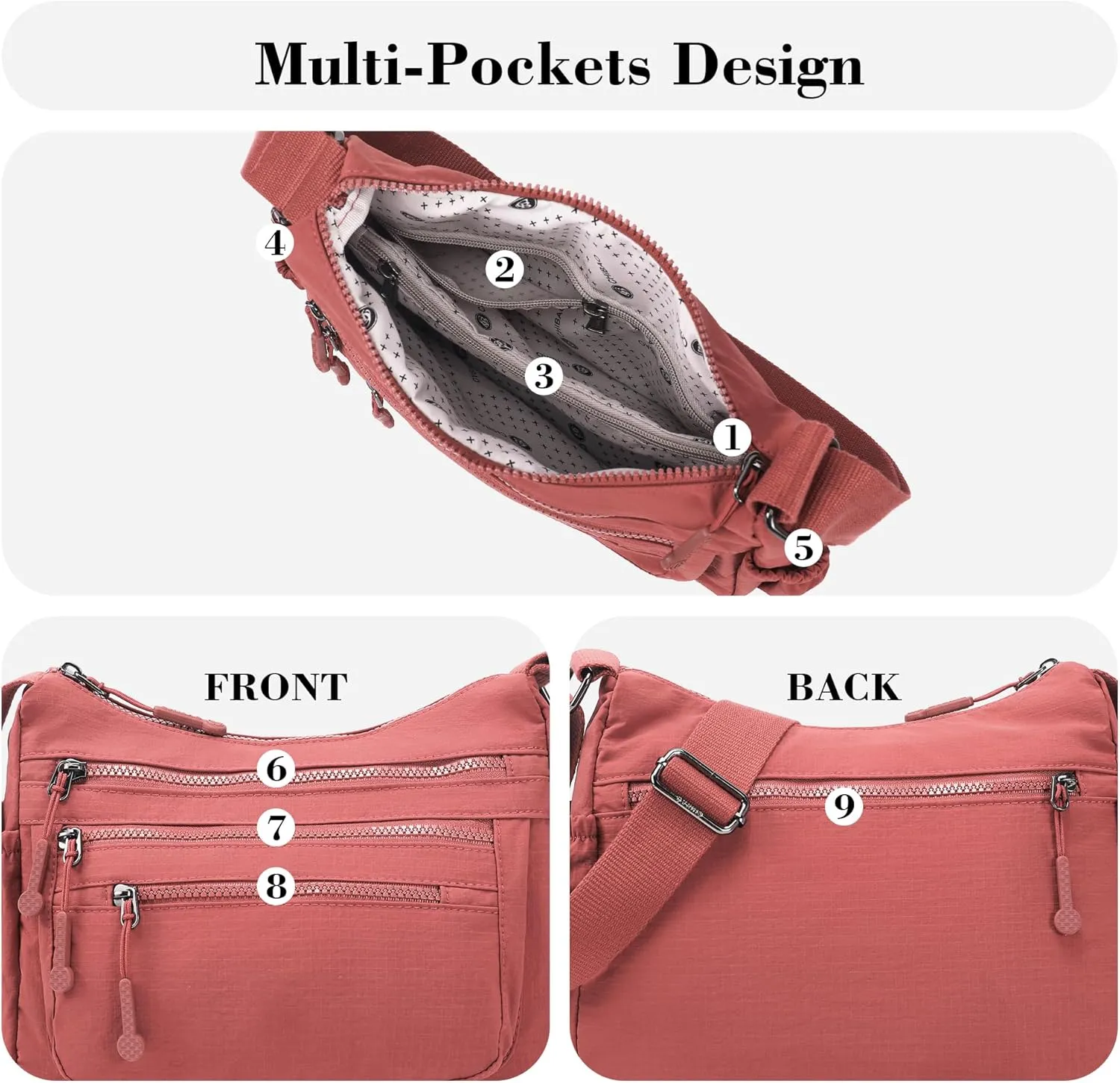 AOCINA Purses for Women Crossbody Bags Ladies Nylon Shoulder Handbag Messenger Bag Trendy Pocketbooks with Multi Pockets