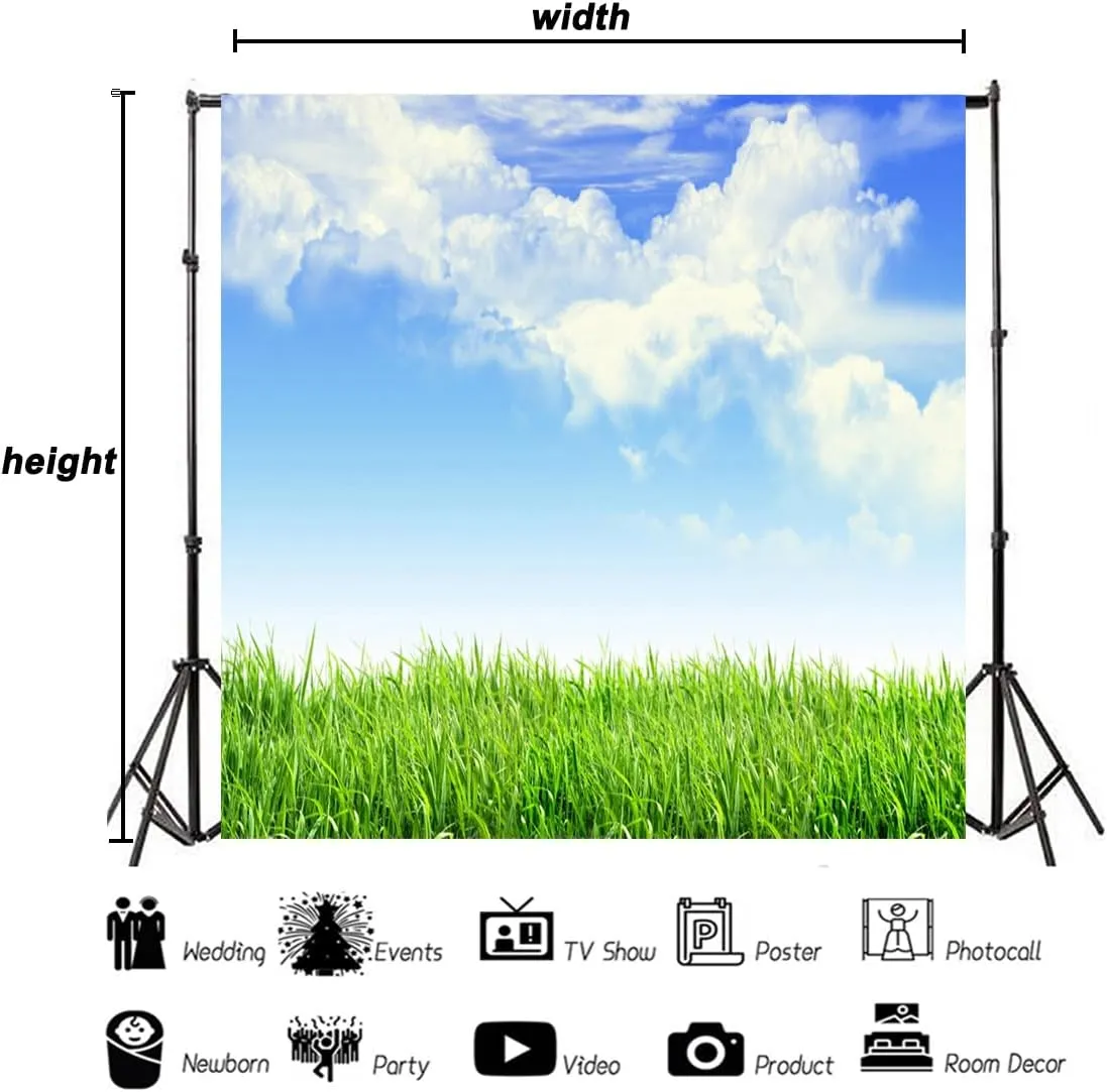 AOFOTO 6x6ft Spring Green Grass Field with Blue Sky White Clouds Photography Backdrop Meadow Grassland Nature Background Outdoor Activity Easter Decoration Kids Birthday Portrait Photoshoot Props