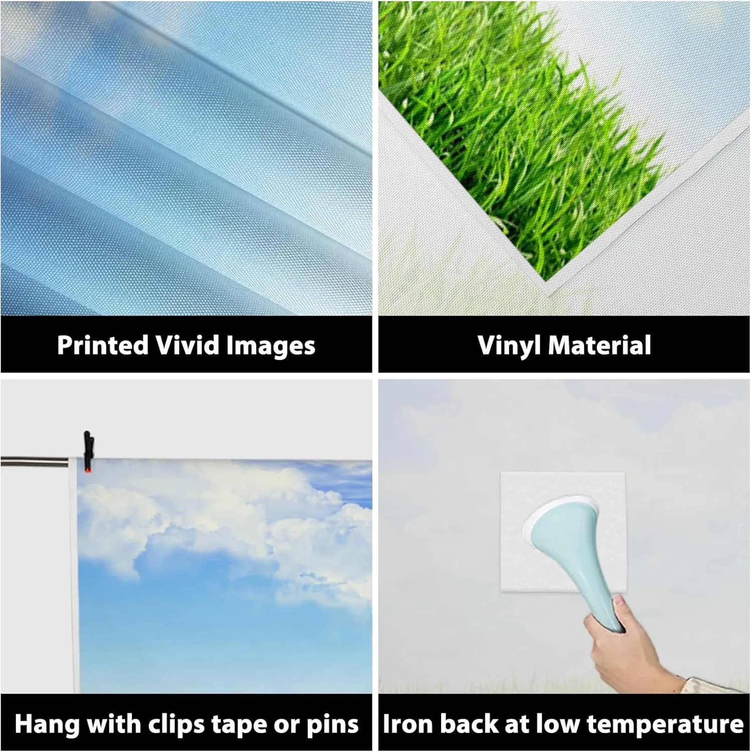 AOFOTO 6x6ft Spring Green Grass Field with Blue Sky White Clouds Photography Backdrop Meadow Grassland Nature Background Outdoor Activity Easter Decoration Kids Birthday Portrait Photoshoot Props