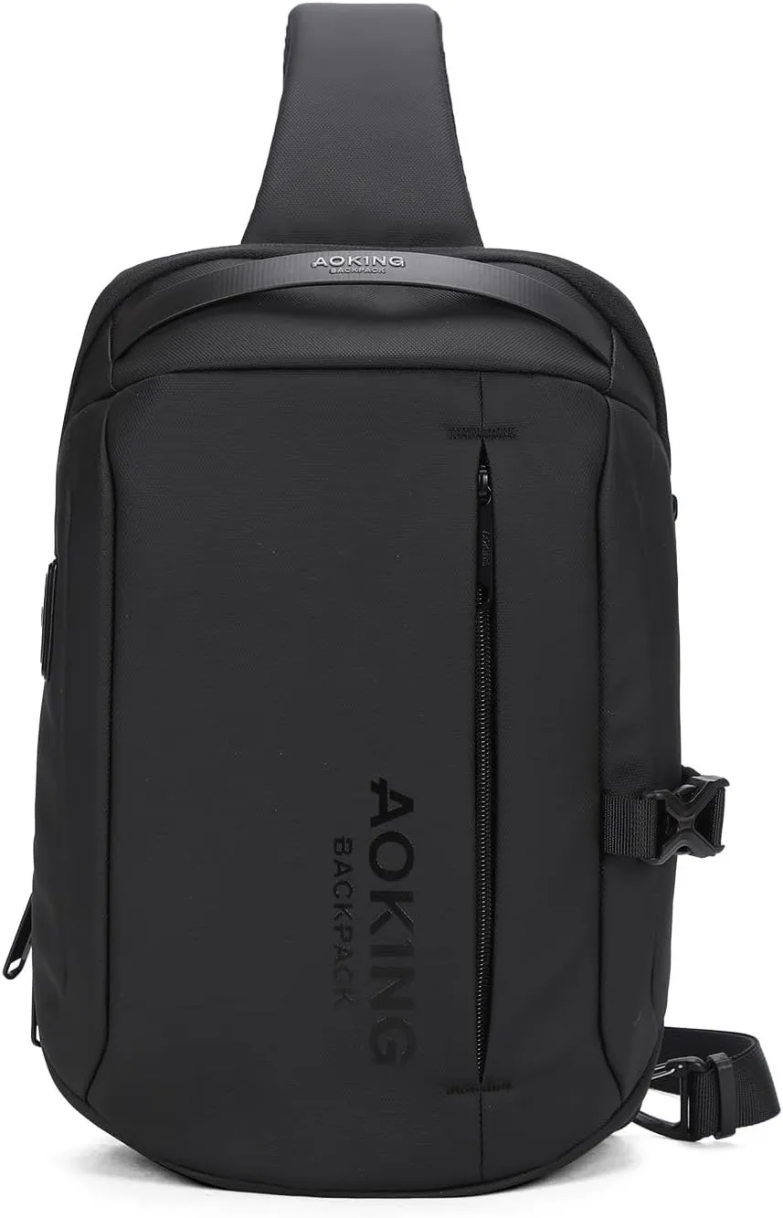 AOKING Lightweight Sling Bag for Men,Waterproof Crossbody Shoulder Backpack with USB Charging Port,Casual Cross Body Bag (Black 1)