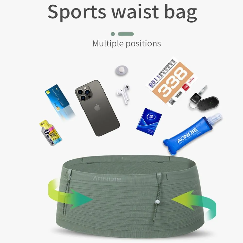 AONIJIE Running belt waist bag, multi-compartment storage waist bag suitable for walking, traveling, sports, hiking, and exercising (Light green,Medium)