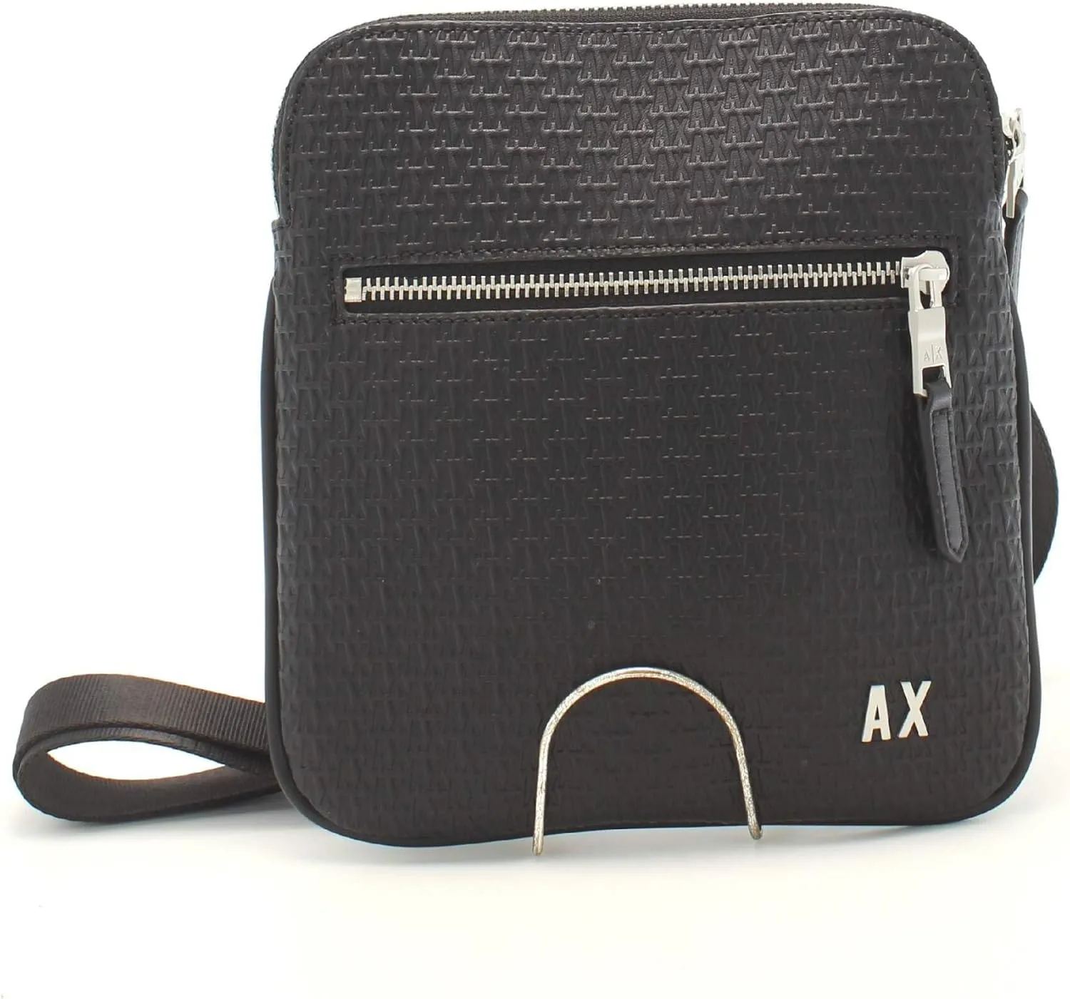 Armani Exchange Men's Elba, Essential, Logo All Over, Front Zip Flat Crossbody, One Size