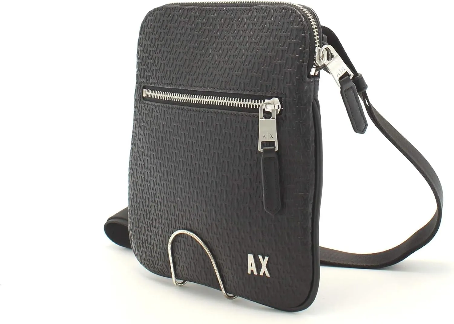 Armani Exchange Men's Elba, Essential, Logo All Over, Front Zip Flat Crossbody, One Size