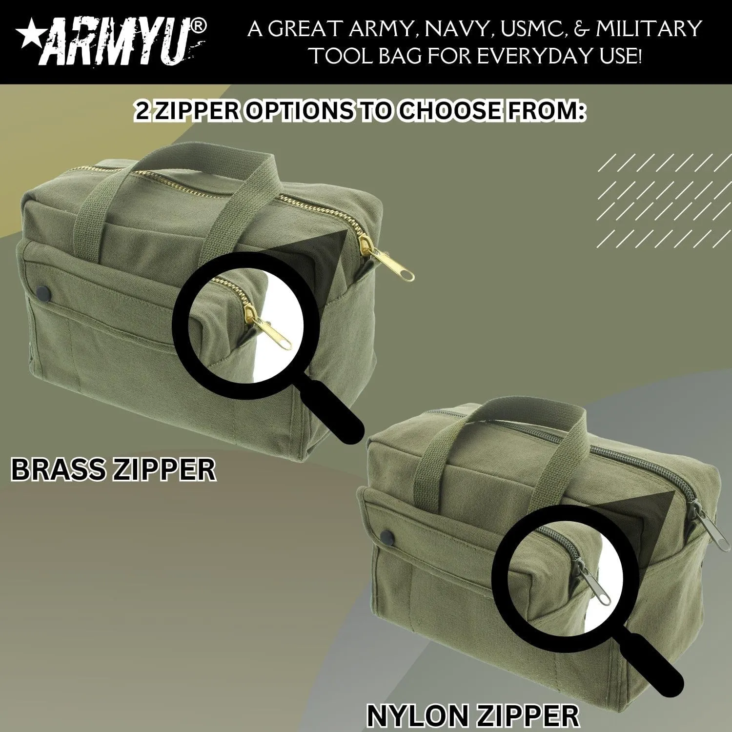 ARMYU Heavy Duty Small Tool Bag Tactical Cotton Canvas Mechanics Bag, 11" x 7" x 6", Olive