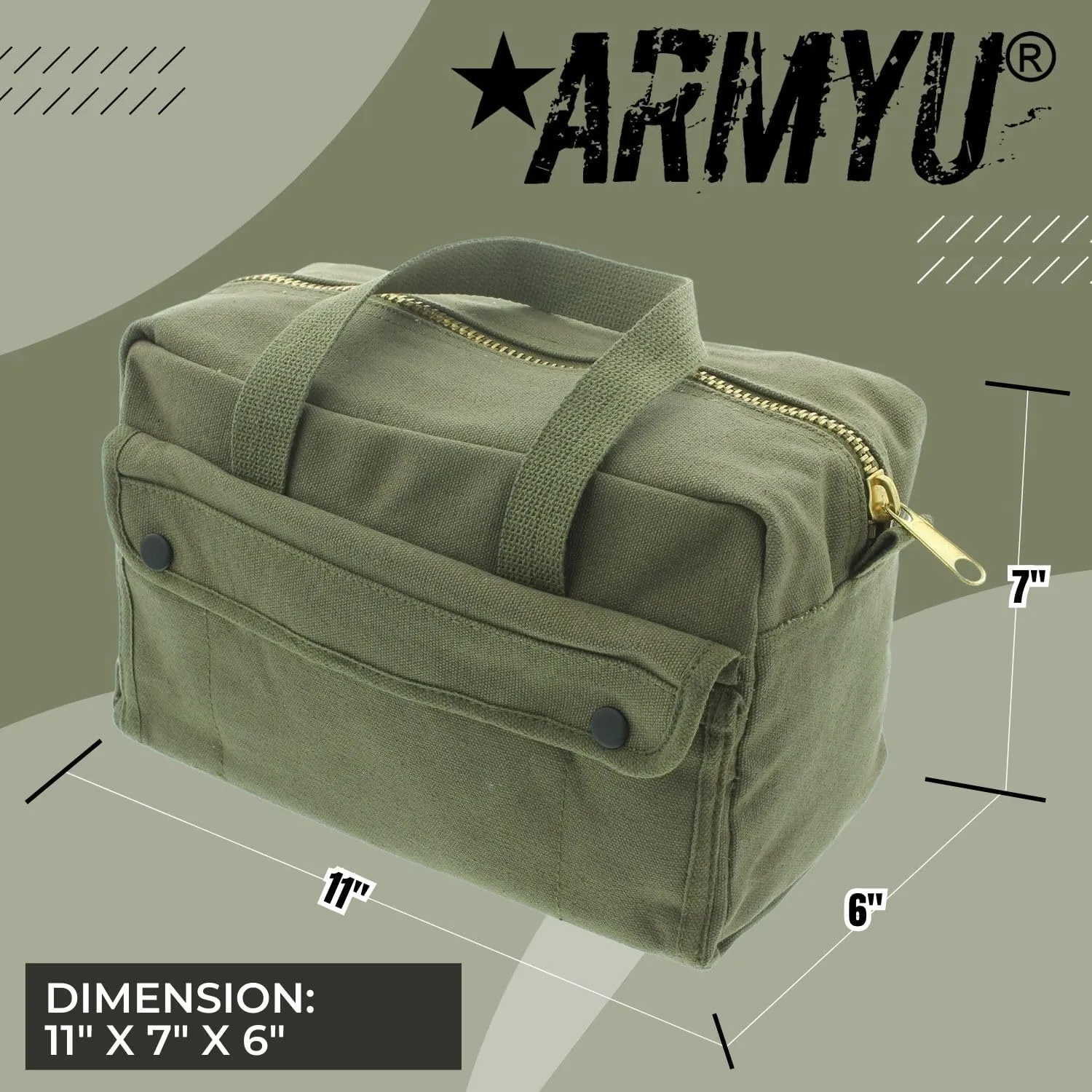 ARMYU Heavy Duty Small Tool Bag Tactical Cotton Canvas Mechanics Bag, 11" x 7" x 6", Olive