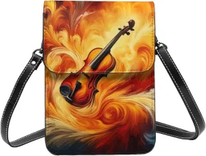 Augenstern Abstract-Violin-Painting Microfiber Pu Leather Crossbody Phone Bag, Portable Shoulder Phone Wallet