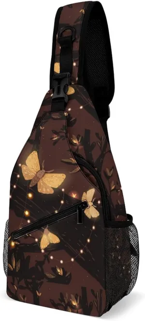 Autumn Glitter Lamp Sling Bag for Women Men Butterfly Insect Crossbody Sling Backpack with Anti Theft,Multipurpose Chest Bag for Travel,Hiking,Cycling,Camping
