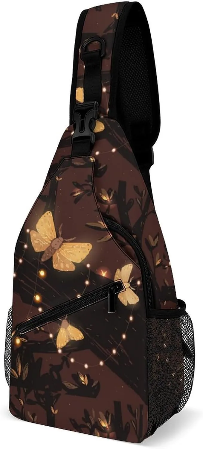 Autumn Glitter Lamp Sling Bag for Women Men Butterfly Insect Crossbody Sling Backpack with Anti Theft,Multipurpose Chest Bag for Travel,Hiking,Cycling,Camping