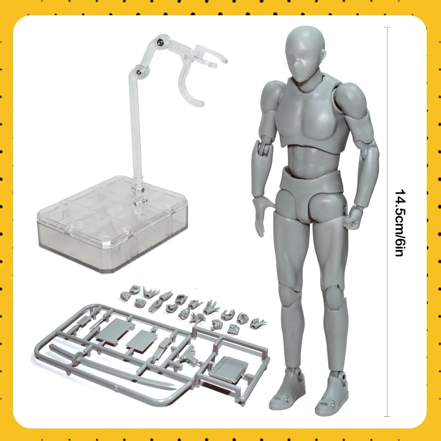 AXITWXIT Action Figures Body-Kun DX & Body-Chan DX PVC Figure Model Drawing for S H Figuarts with Box for Artists (Gray, Male)