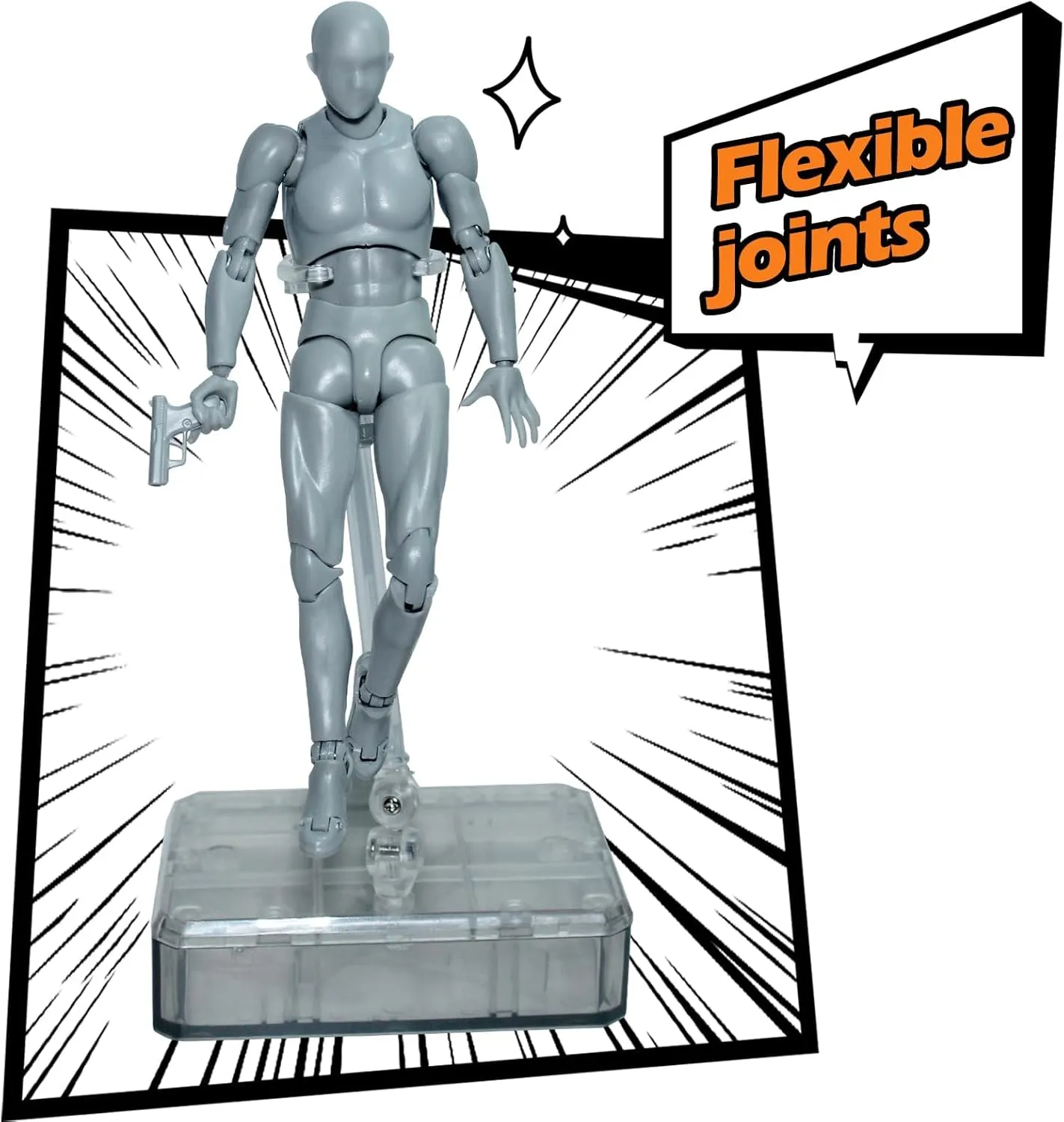 AXITWXIT Action Figures Body-Kun DX & Body-Chan DX PVC Figure Model Drawing for S H Figuarts with Box for Artists (Gray, Male)