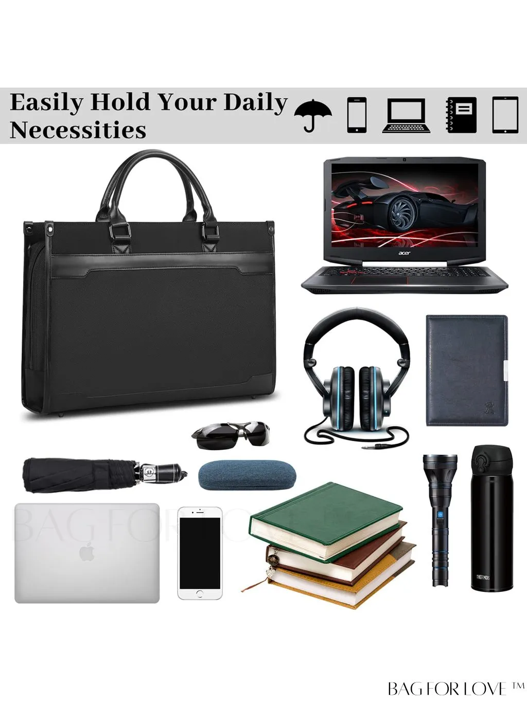 BagForLove - 15.6 Laptop Messenger Bag: Professional Business Briefcase for Men - Perfect for Office and Travel