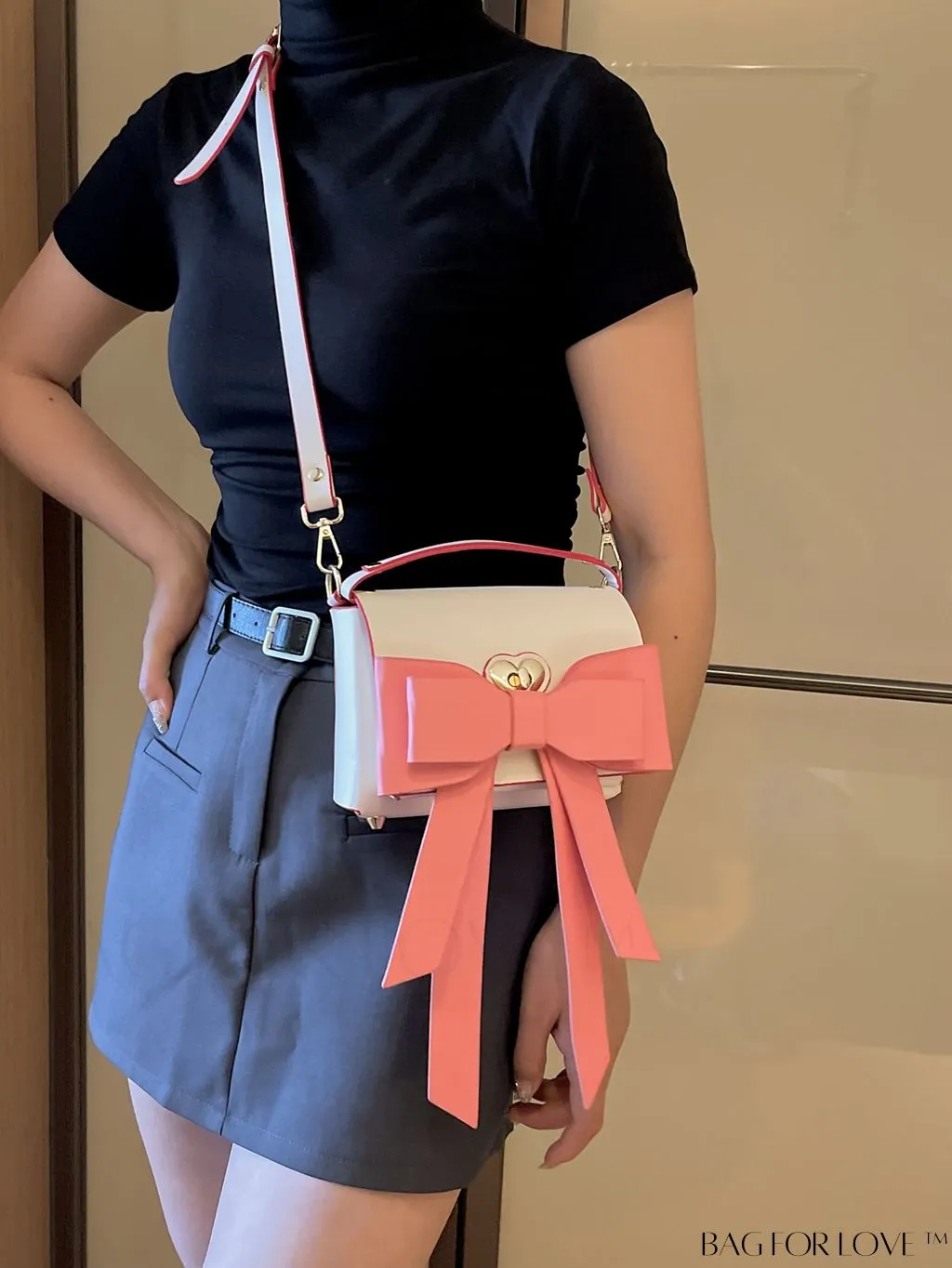 BagForLove - Chic Flap Handbag with Bowknot Decoration and Adjustable Strap