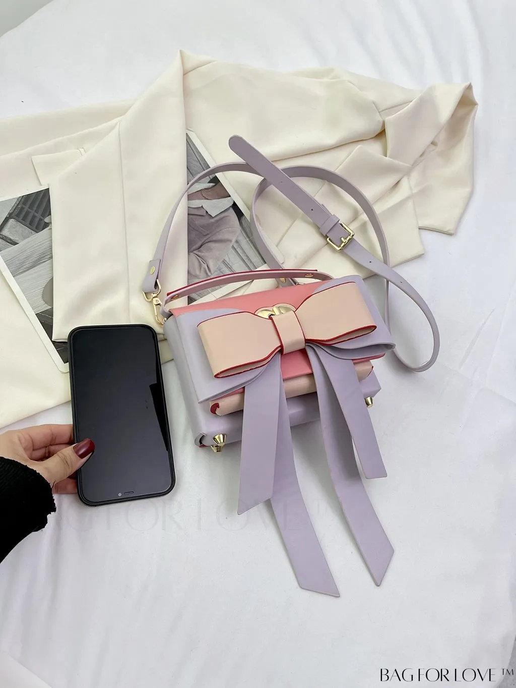 BagForLove - Chic Flap Handbag with Bowknot Decoration and Adjustable Strap