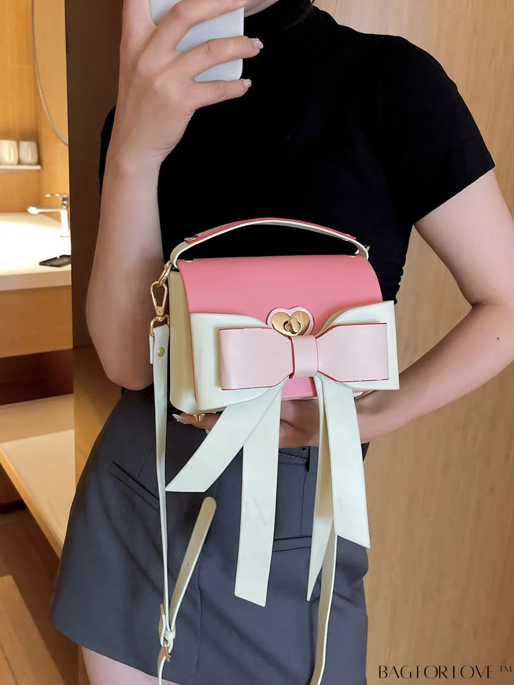 BagForLove - Chic Flap Handbag with Bowknot Decoration and Adjustable Strap