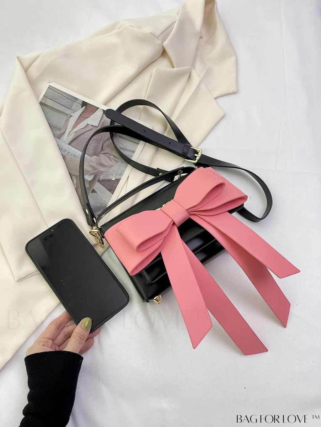 BagForLove - Chic Flap Handbag with Bowknot Decoration and Adjustable Strap