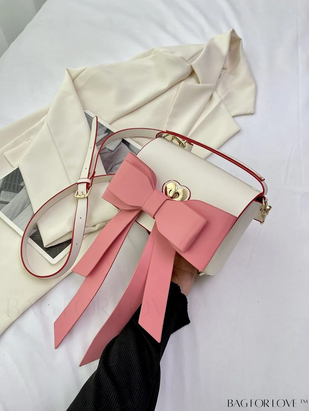 BagForLove - Chic Flap Handbag with Bowknot Decoration and Adjustable Strap