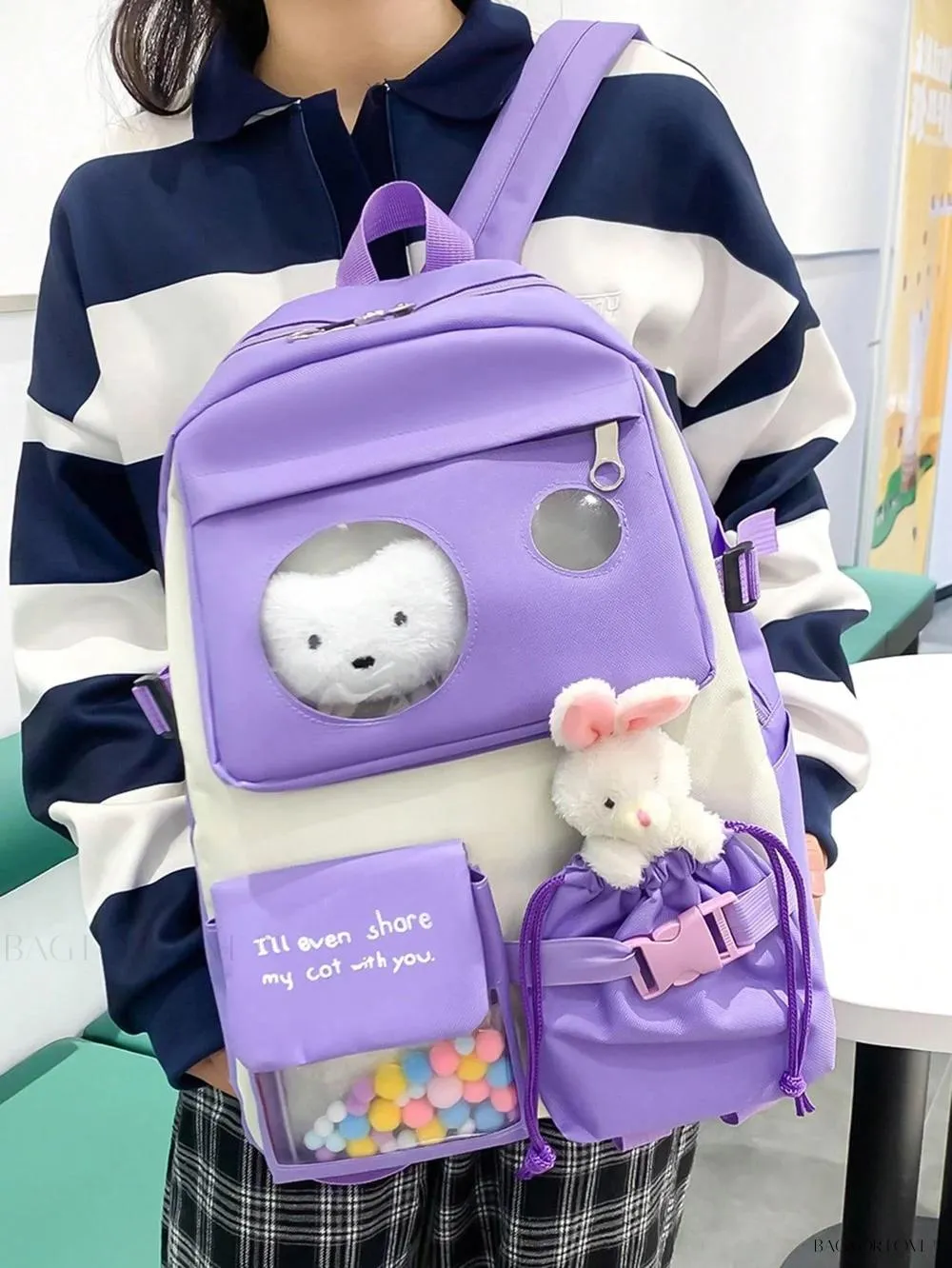 BagForLove - Large Capacity Backpacks with Pom Pom Decorations for Students' Daily Use