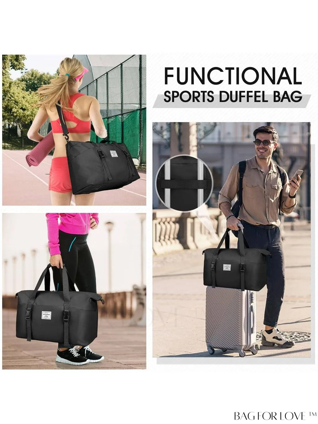 BagForLove - Waterproof Travel Duffel Bag with Wet Pocket and Toiletry Bag - 30L/40L