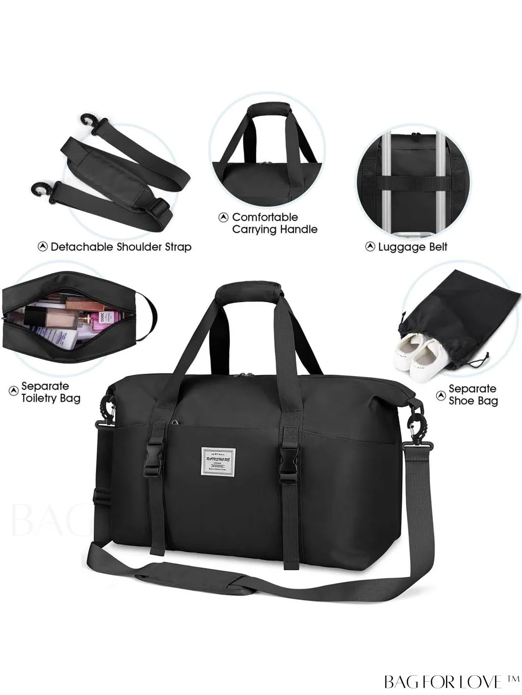 BagForLove - Waterproof Travel Duffel Bag with Wet Pocket and Toiletry Bag - 30L/40L