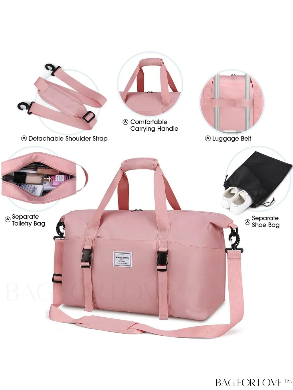 BagForLove - Waterproof Travel Duffel Bag with Wet Pocket and Toiletry Bag - 30L/40L