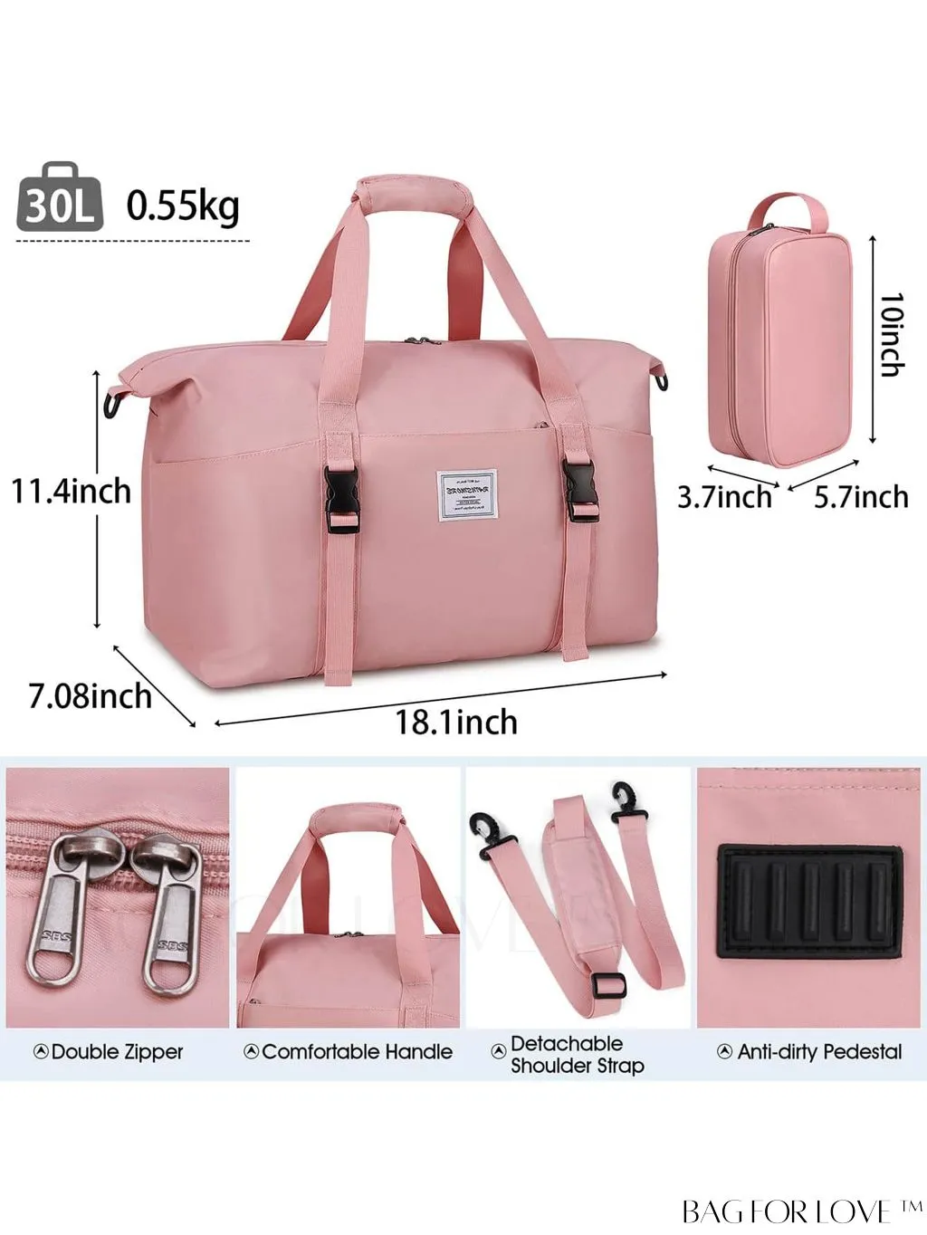 BagForLove - Waterproof Travel Duffel Bag with Wet Pocket and Toiletry Bag - 30L/40L