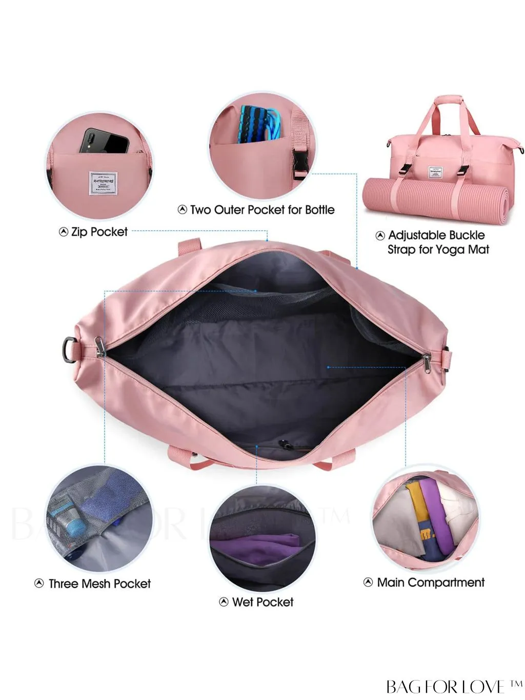 BagForLove - Waterproof Travel Duffel Bag with Wet Pocket and Toiletry Bag - 30L/40L