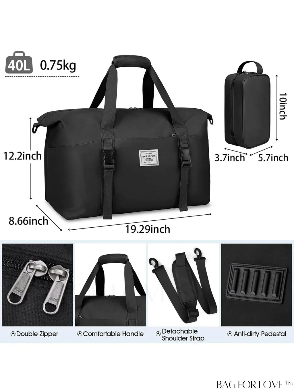 BagForLove - Waterproof Travel Duffel Bag with Wet Pocket and Toiletry Bag - 30L/40L
