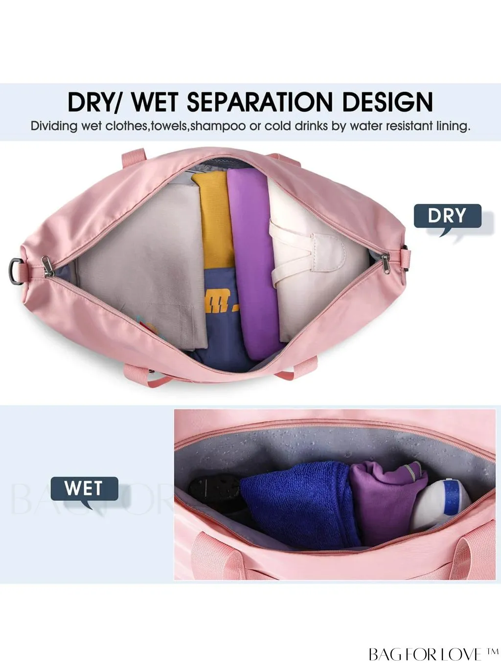 BagForLove - Waterproof Travel Duffel Bag with Wet Pocket and Toiletry Bag - 30L/40L
