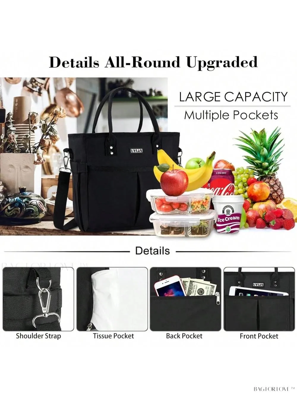BagForLove - X-Large Purple Lunch Tote with Adjustable Strap