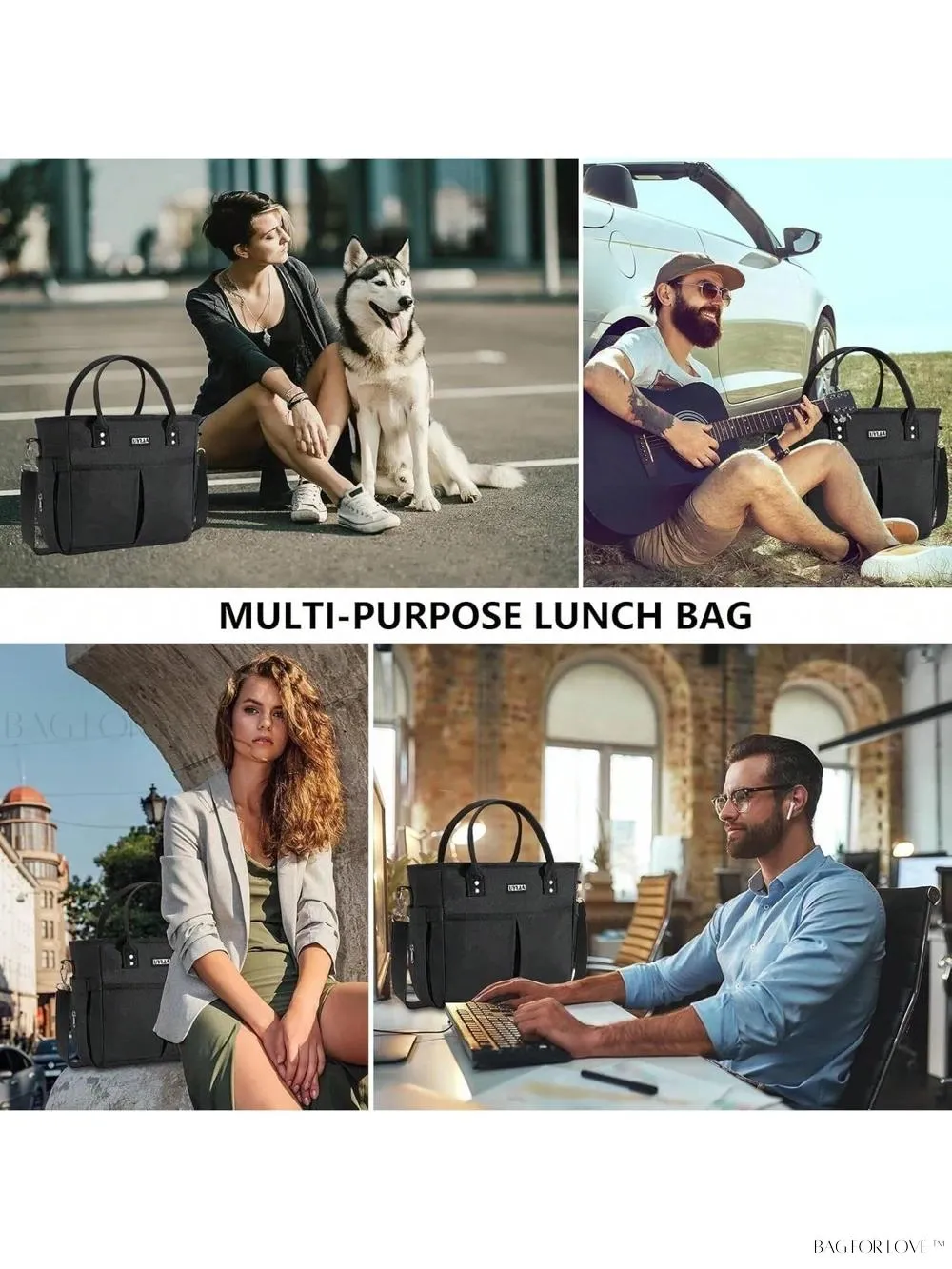 BagForLove - X-Large Purple Lunch Tote with Adjustable Strap